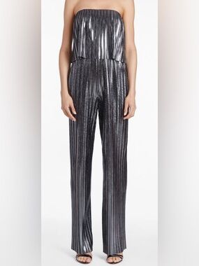 NWT AMANDA UPRICHARD Collina Pleated Strapless Jumpsuit Silver Gunmetal XS